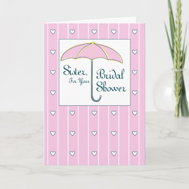Sister, Bridal Shower Pink Umbrella Thank You Card (Front)