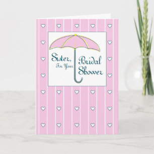 Sister, Bridal Shower Pink Umbrella Thank You Card