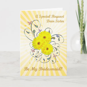Sister, Bridesmaid invitation, yellow flowers Thank You Card