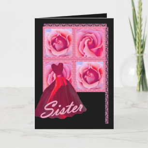 SISTER - Bridesmaid - Red Gown, Pink Roses Invitation
