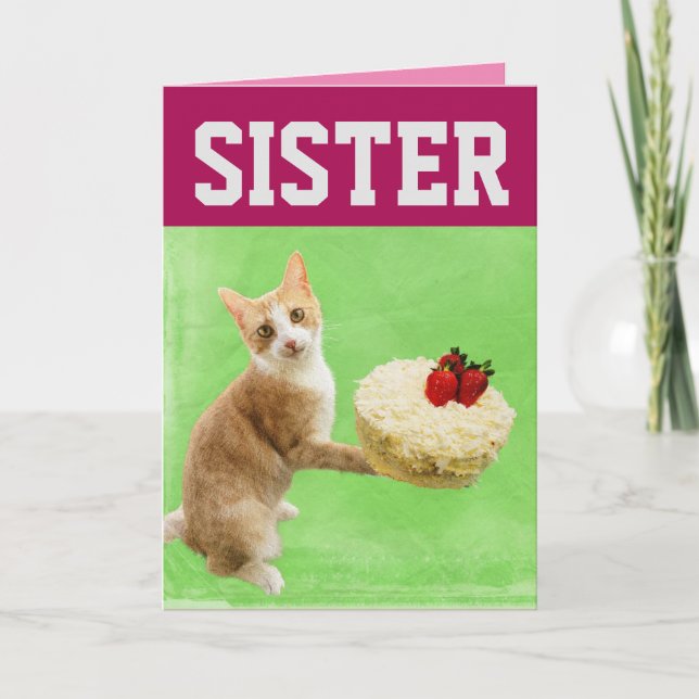 SISTER CAT BIRTHDAY CAKE BIG GREETING CARD (Front)