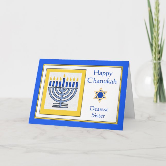 Sister Chanukah Contemporary Menorah Card (Front)