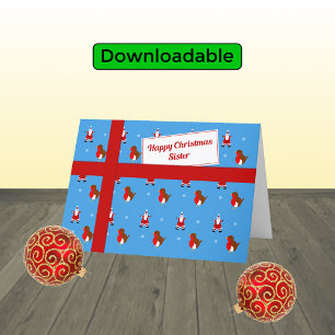 Sister Christmas santas and robins Holiday Card
