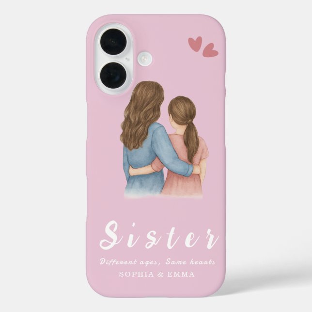 Sister Collage iPhone 16 Case – Same Hearts (Back)