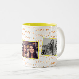 Sister Custom Photos with Yellow and Orange Two-Tone Coffee Mug