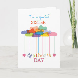 Sister, Cute Mother's Day Rainbow Clouds Hearts Card