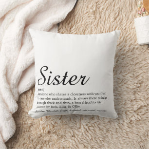 Sister Definition Black and White Chic Script Cushion
