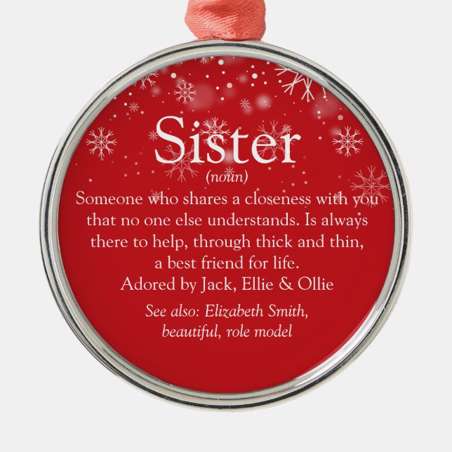 Sister Definition Christmas Holiday Metal Tree Decoration (Front)