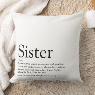 Sister Definition Saying Black and White Large Cushion