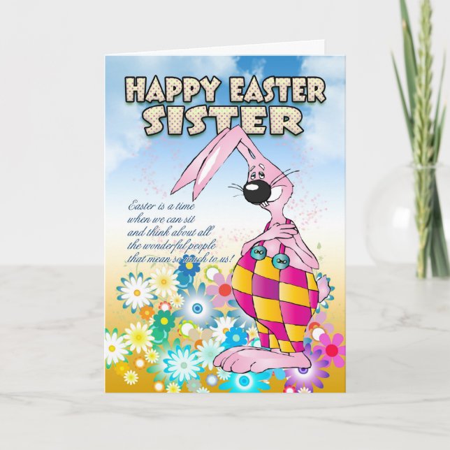 Sister Easter Card - Easter Bunny Flowers (Front)