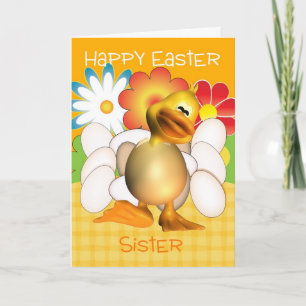 Sister Easter Card With Chick Eggs And Bright Flow