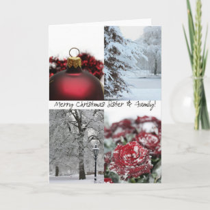 Sister & Family Merry Christmas! red winter snow c Holiday Card