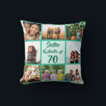 Sister fantastic at 70 birthday photo collage cushion<br><div class="desc">👉 Put a smile on a face with this awesome 70th birthday sister photo collage throw pillow! - Simply click to personalise this design 🔥 My promises - This design is unique and is designed with you in mind 🙏 Thank you for supporting my small business - If you would...</div>