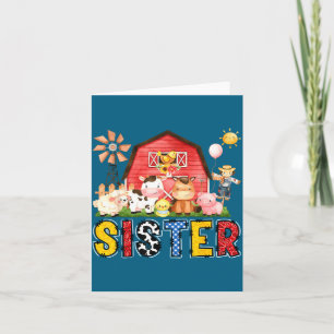 Sister Farm Cow Birthday Boy Matching Family Party Card