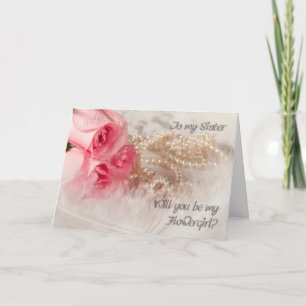 Sister, Flowergirl invitation with roses and pearl