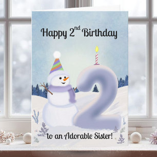 Sister Happy 2nd Birthday Snowman Building Card