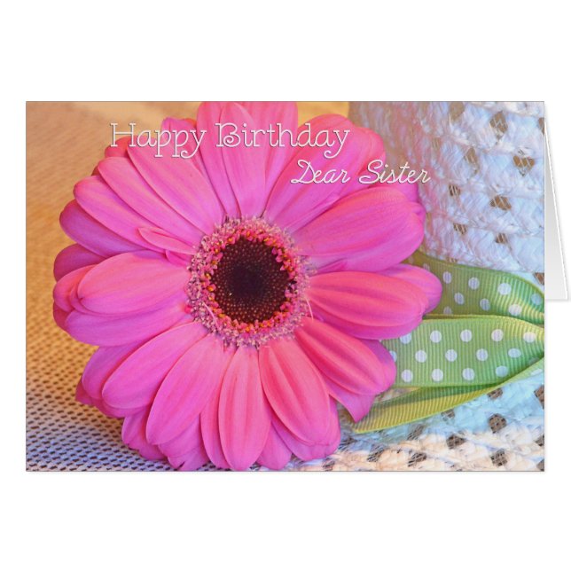 Sister Happy Birthday Pink Daisy Card (Front Horizontal)