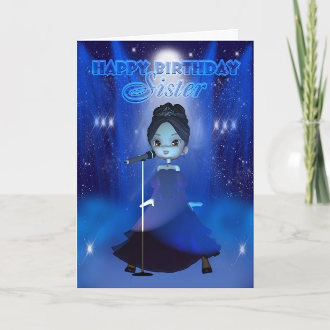 Sister Happy Birthday Singing Deva Cute Card (Front)