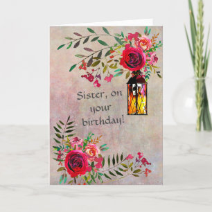 SISTER Happy Birthday with Flowers Card