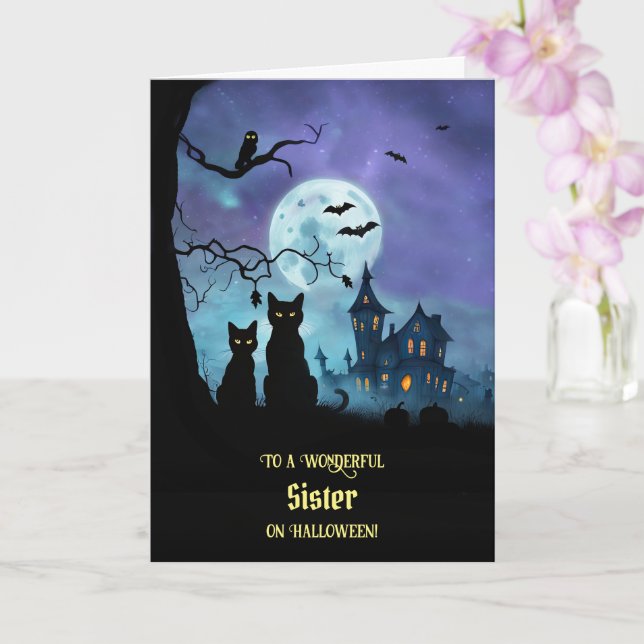 Sister Happy Halloween Custom Cover Text Cute  Card (Orchid)
