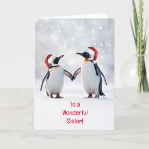 Sister Happy Holidays Christmas Cute Penguins Snow Card