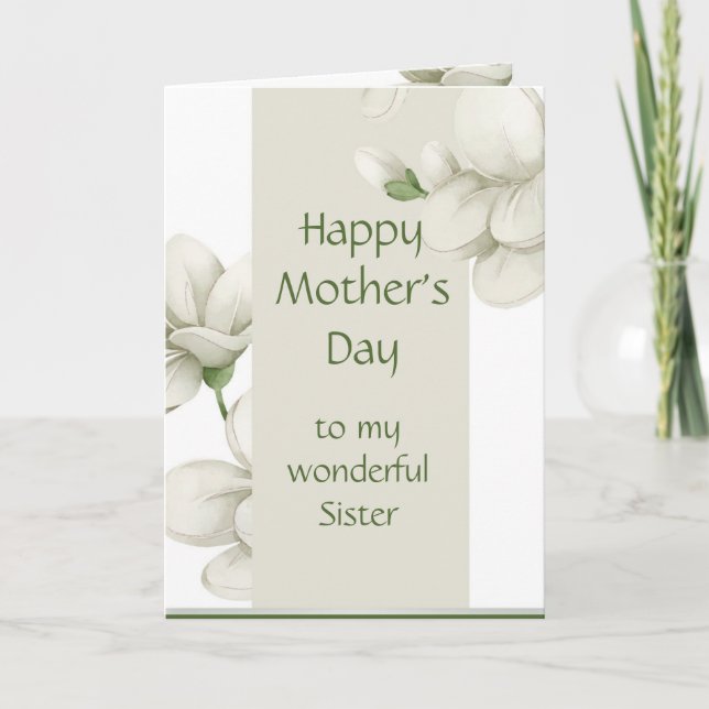 Sister Happy Mother's Day White Flowers Floral Holiday Card (Front)