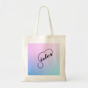 Sister heart and pastel coloured background tote bag