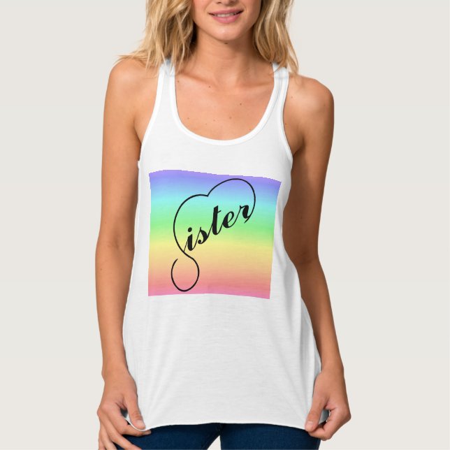 Sister heart colourful rainbow singlet (Front)