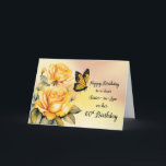 Sister in Law 60th Birthday Yellow Roses Butterfly Card<br><div class="desc">Shower your sister-in-law with love on her 60th birthday using this delightful card. Vibrant watercolor yellow roses and a playful monarch butterfly dance around sincere wishes. This card captures the essence of a joyful celebration,  making it the perfect choice to express your affection and celebrate the bond you share.</div>