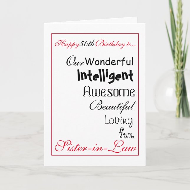 sister in law birthday card. 50th female.girls. card (Front)