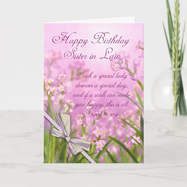 Sister in Law Birthday Card - Pink Feminine Floral (Front)