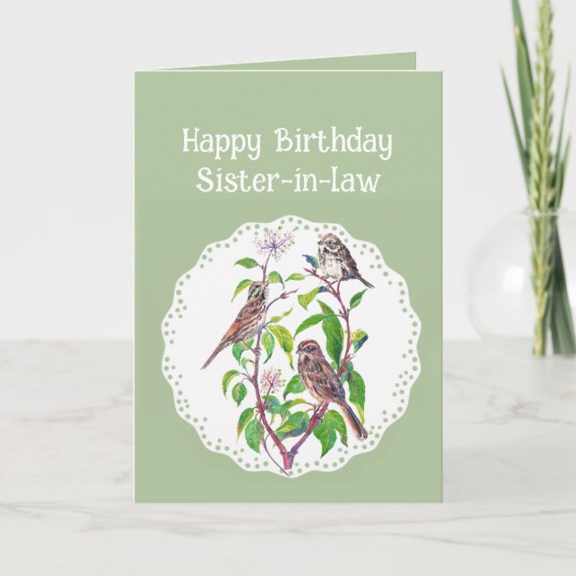 Sister-in-law Birthday Song Sparrows, Cute Birds Card (Front)