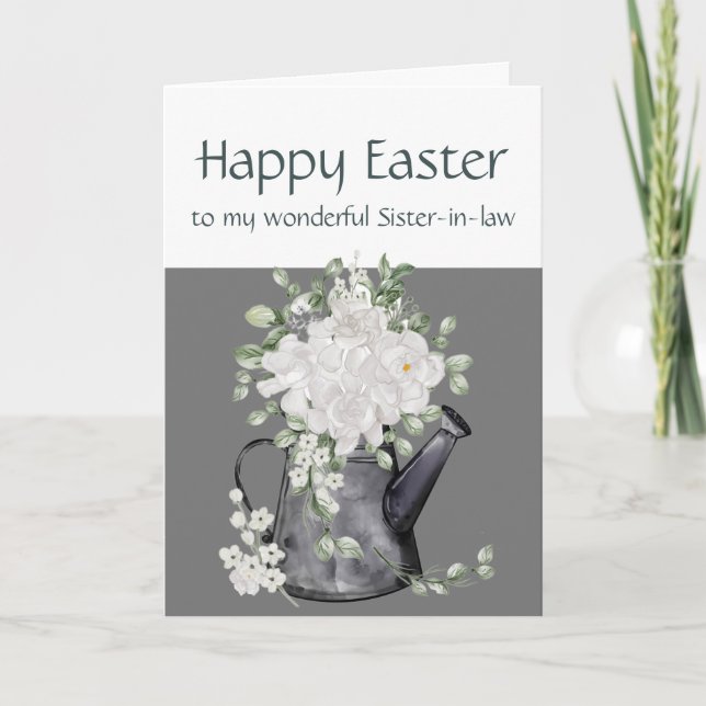 Sister-in-law Happy Easter White Flowers Floral Holiday Card (Front)