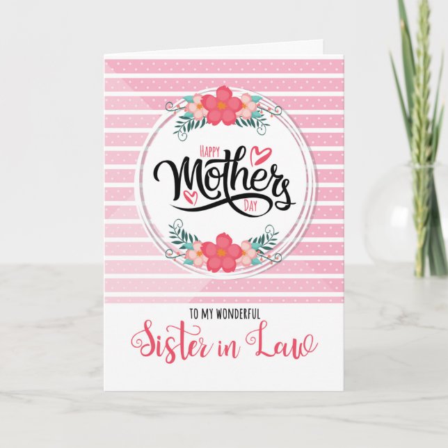 Sister in Law on Mother's Day Pink Bontanical Card (Front)