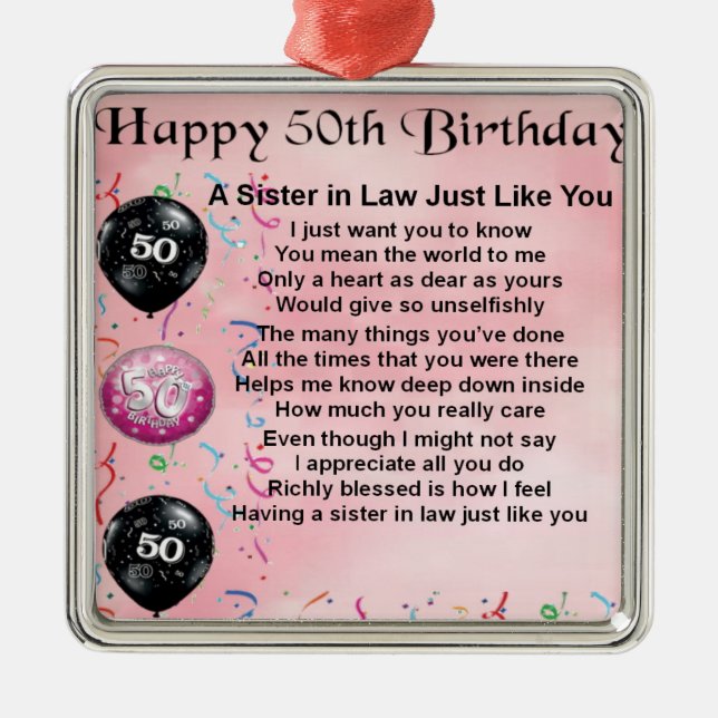 Sister in Law Poem - 50th Birthday Metal Tree Decoration (Front)