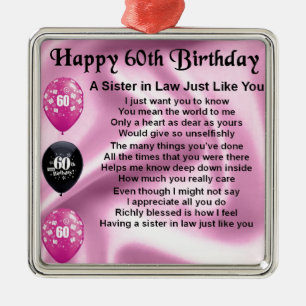 Sister in Law Poem - 60th Birthday Metal Tree Decoration