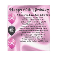 Sister in Law Poem - 60th Birthday