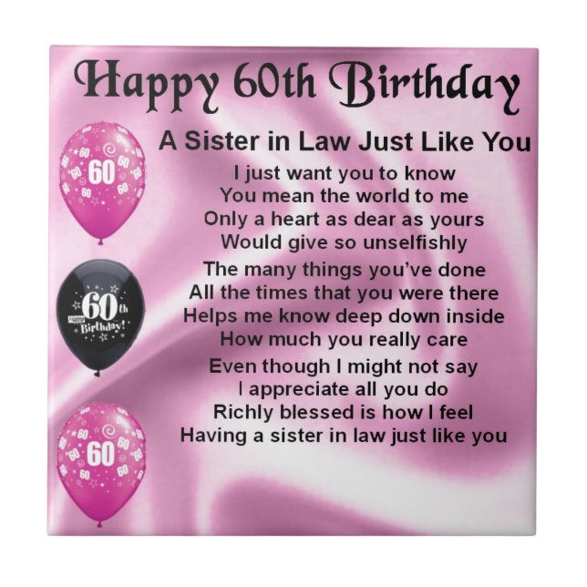 Sister in Law Poem - 60th Birthday Tile (Front)