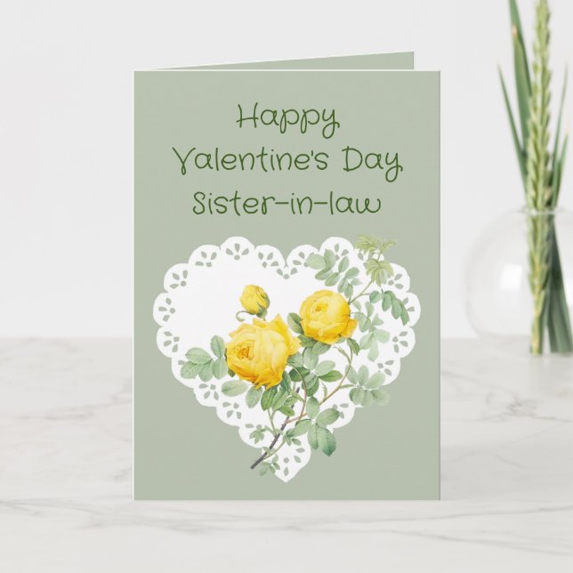 Sister-in-law Yellow Rose Garden Flower Valentine Holiday Card (Front)
