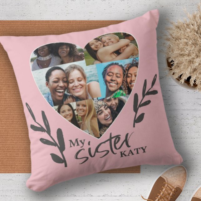 Sister Keepsake Heart Photo Collage Quote Cushion (Creator Uploaded)