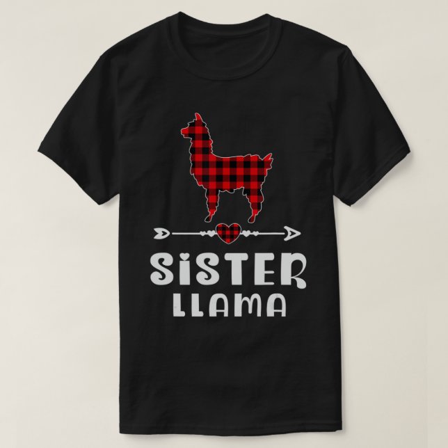 Sister Llama Christmas Pajama Red Plaid Buffalo Fa T-Shirt (Design Front)