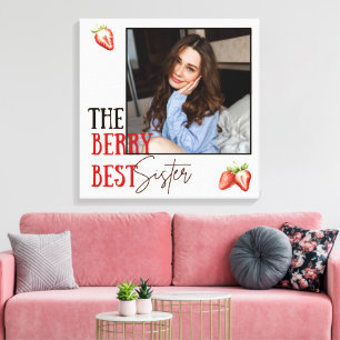 Sister Love Strawberry Photo Art Canvas Print