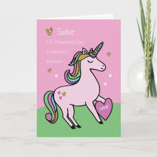 Sister Magical Unicorn Valentine's Day Card (Front)