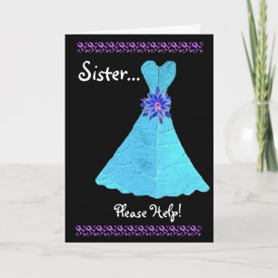 SISTER Maid of Honour Invitation AQUA Gown