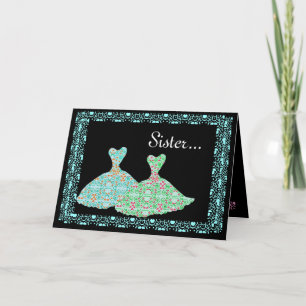SISTER Maid of Honour Invite Blue & Green Gowns
