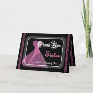 SISTER Maid of Honour THANK YOU Purple Gown & Lace Card