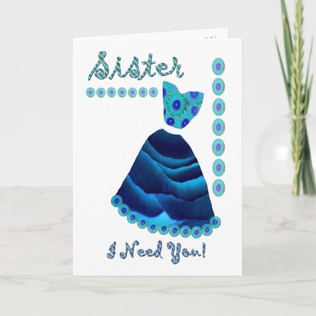SISTER - Maid of Honour with Blue Velvet Dress Invitation (Front)
