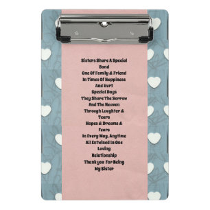 Sister Marshmallow Hearts Mini Clipboard