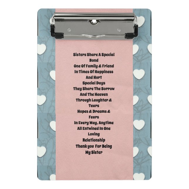 Sister Marshmallow Hearts Mini Clipboard (Front)