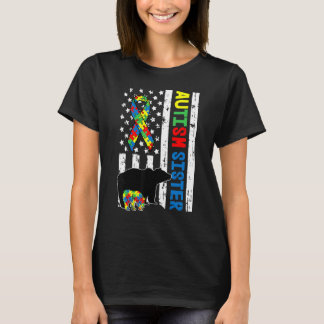 Sister Matching Family Autism Awareness American T-Shirt
